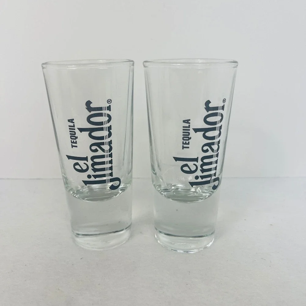El Jimador Tequila Shot Glasses Set of 2 Clear Tall Weighted Base Barware Logo